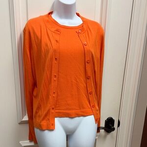 Zara orange light sweater knit tank top Cardigan Set twinset shirt 2 piece